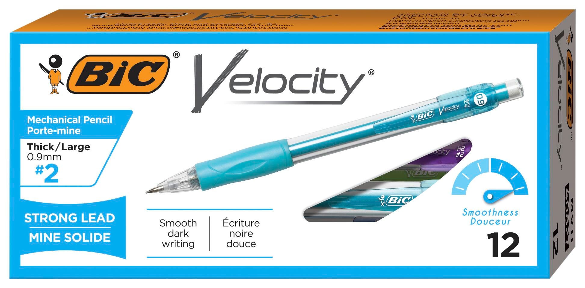 BIC Velocity Latex-Free Mechanical Pencils with Cushioned Grips and Erasers, 0.9 mm Tips, Aqua, Pack of 12 079021